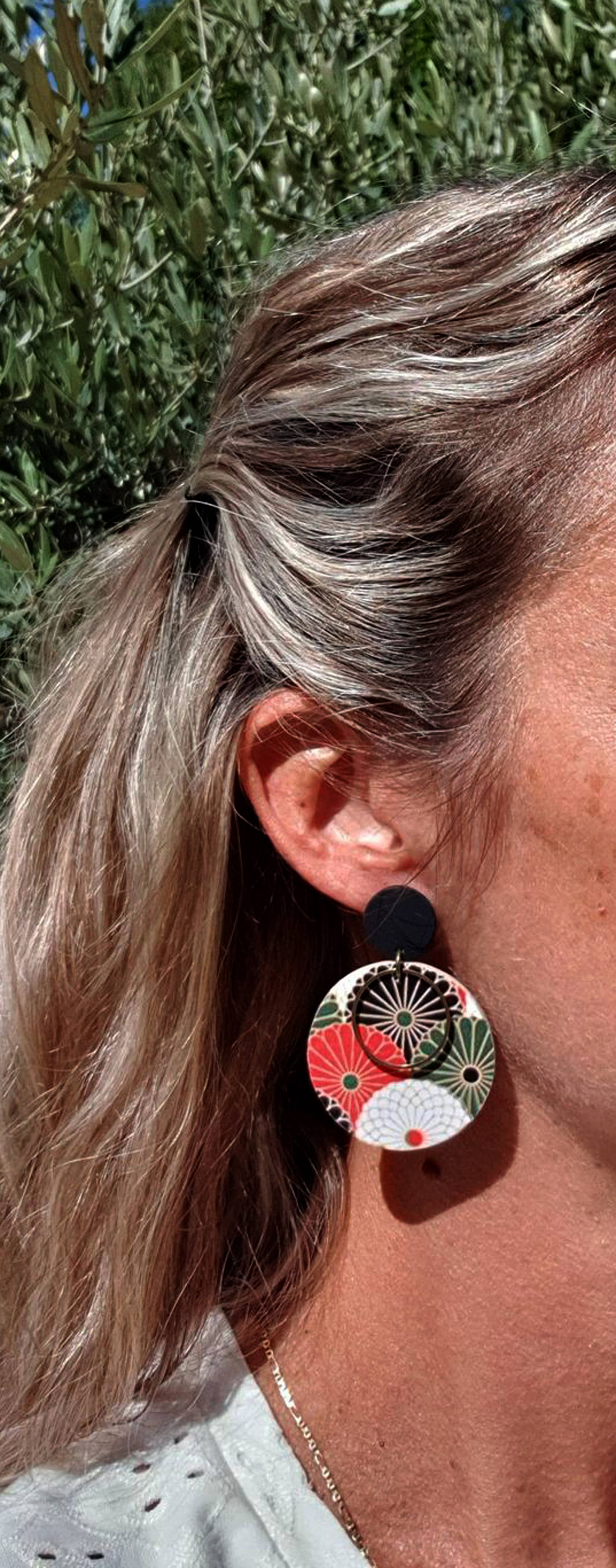 SUNKRIS - Wholesale Dangle Earrings - Seigaiha flower Japanese pattern paper earrings1