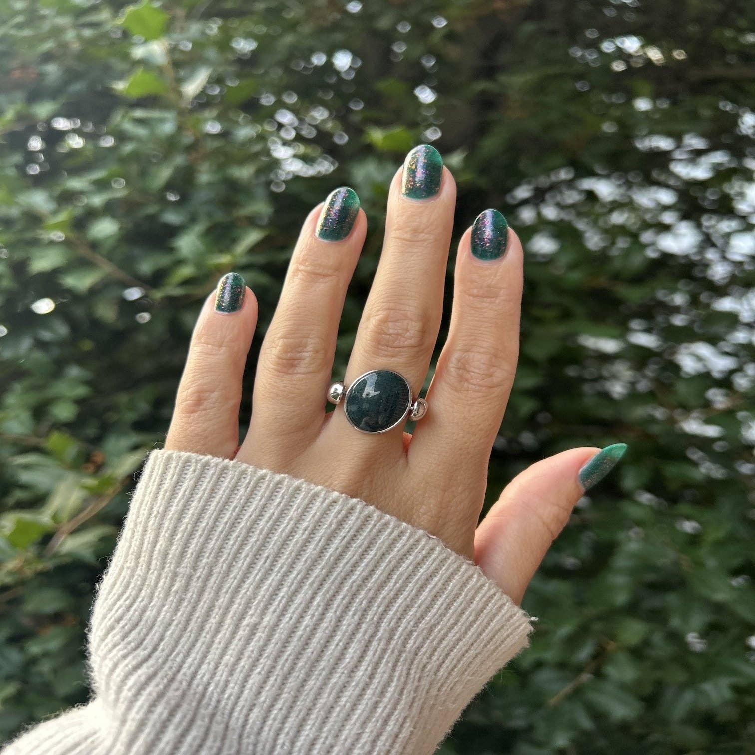 CONQUERing - Wholesale Cocktail/Statement Ring - Moss Agate Oval Crystal Element2