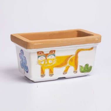 Folk Cat Rectangular Planter for wholesale by Ceramiche De Simone