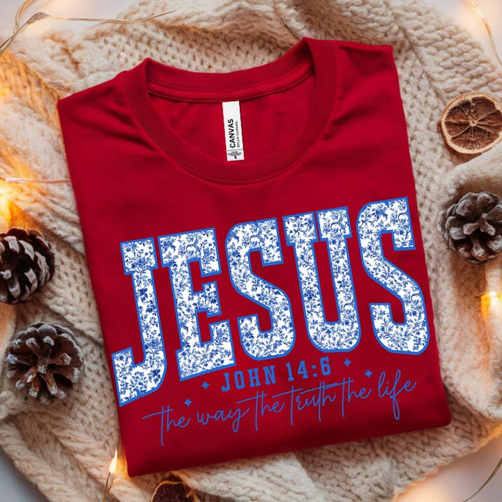 FLORAL BLUE JESUS CHRISTMAS DTF TRANSFER for wholesale by Remi Lee Transfers