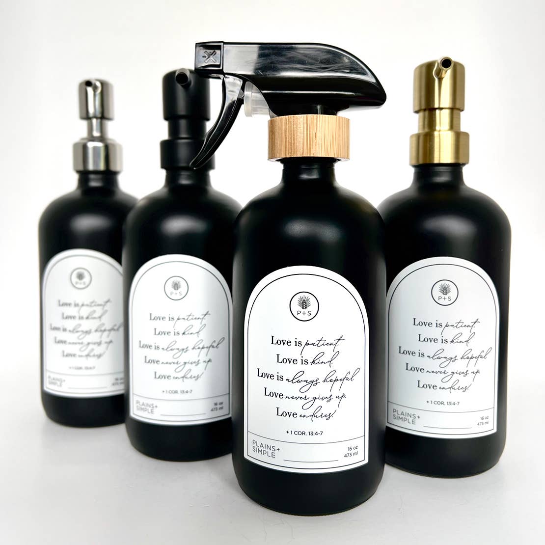Plains + Simple - Wholesale Spray Bottle - Love Is... Black Glass Reusable Soap/Lotion/Spray Bottle4