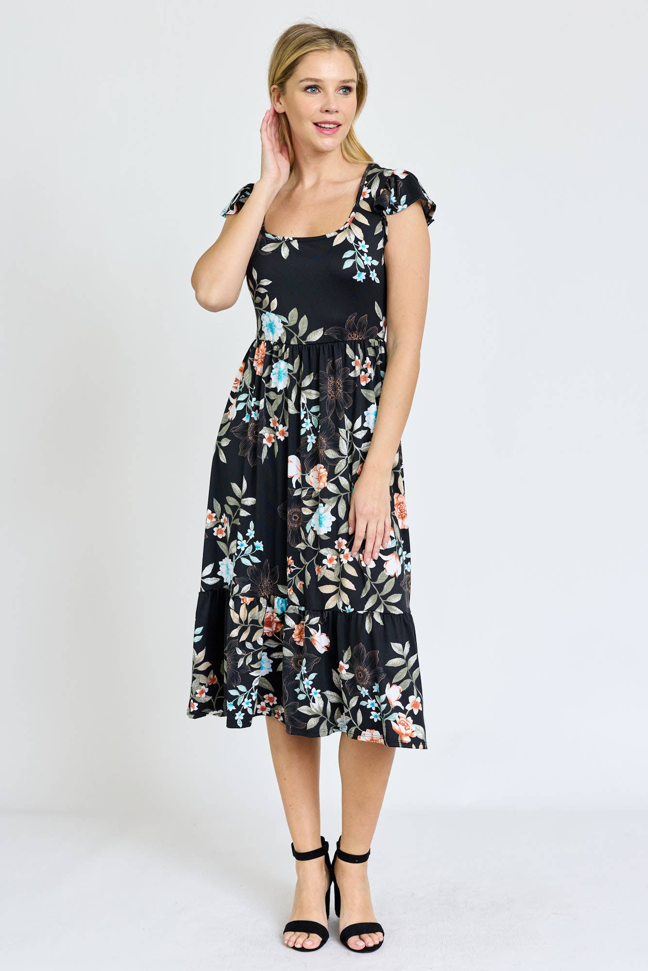 EG fashion - Wholesale Dress - Women's - Flutter Sleeve Ditsy Floral Chevron Sundress14