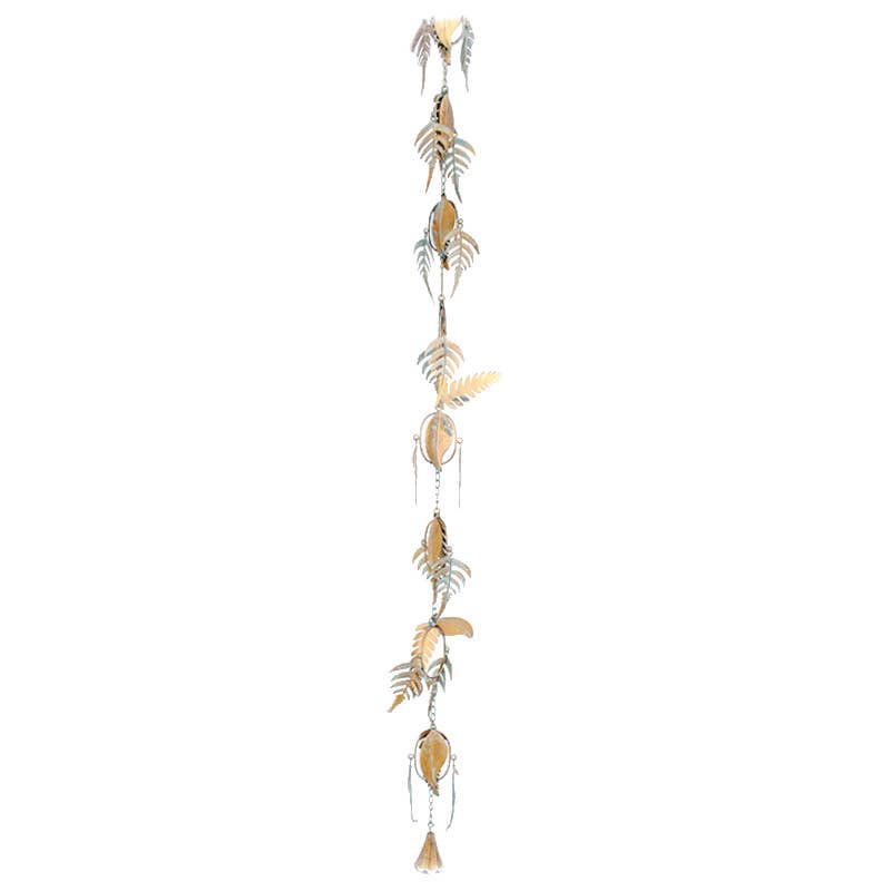 Will's Company - Wholesale Outdoor Ornament/Decor - Metal Copper Hanging Fern & Leaf Rain Chain Garland - 80"0
