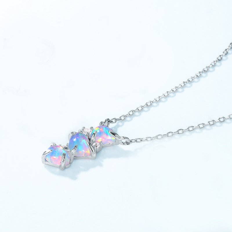 Perimade & Co. LLC - Wholesale Pendant/Charm Necklace - Three Stone Opal Pendant Necklace in 925 Sterling Silver2
