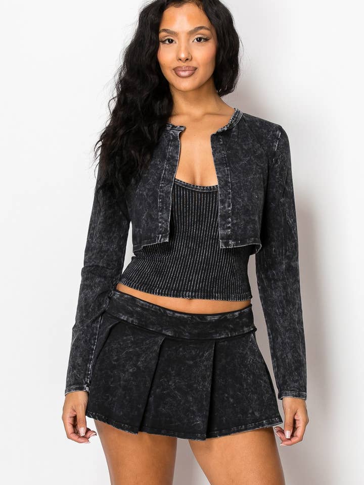 TS6180 - Pleated Skort Cardigan 3pcs Set for wholesale by A Ellen