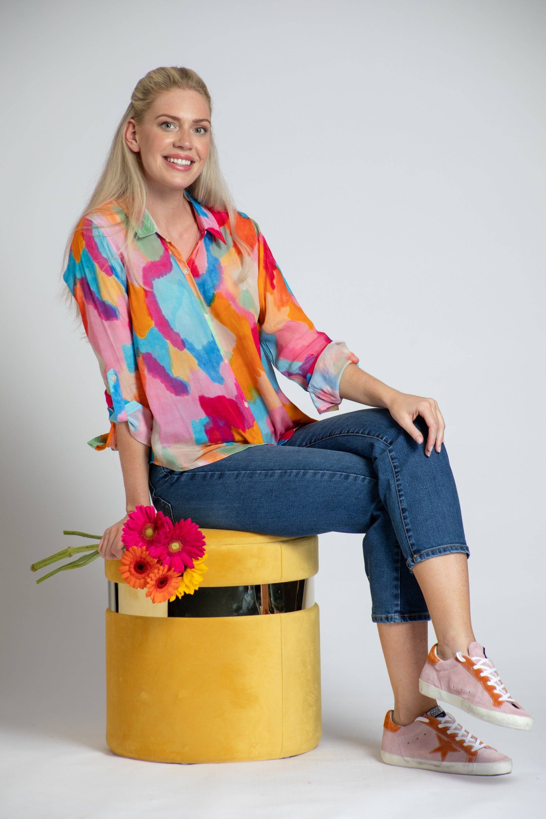 No Color Vibrant Abstract Print - Button-up With Roll-up Sleeve for wholesale on Faire4