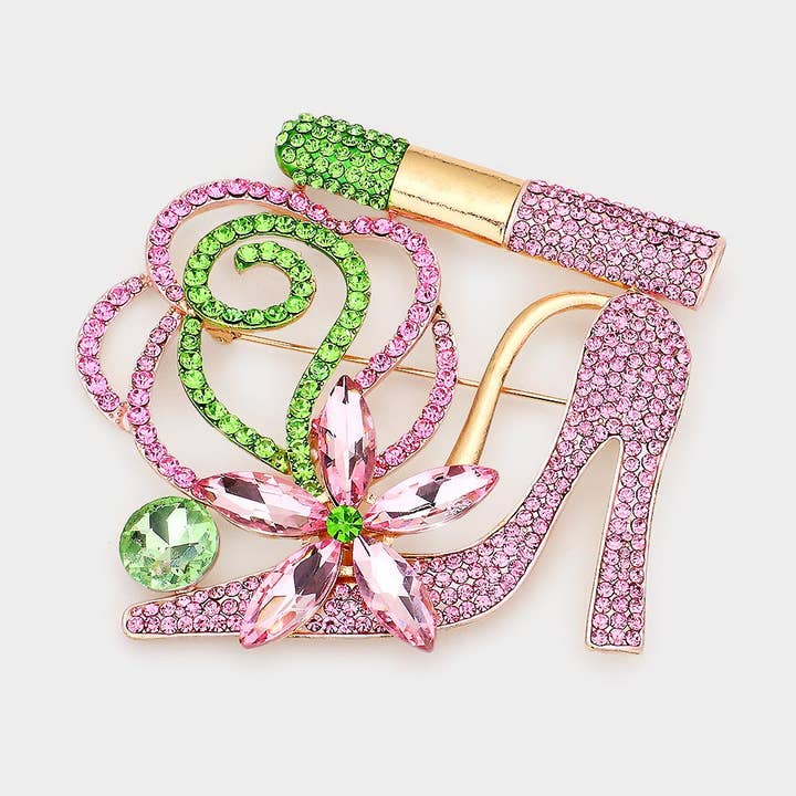 Sensibling Corp. - Vente Broches - Broche Rouge à Lèvres Fleur Talon Haut Pavé de Strass1