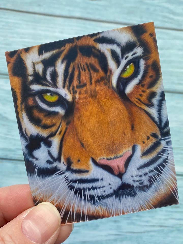 Autocollant en vinyle représentant un tigre, un amoureux des chats sauvages, un animal sauvage, une œuvre d'art pour la vente par Melanie Feltham Art