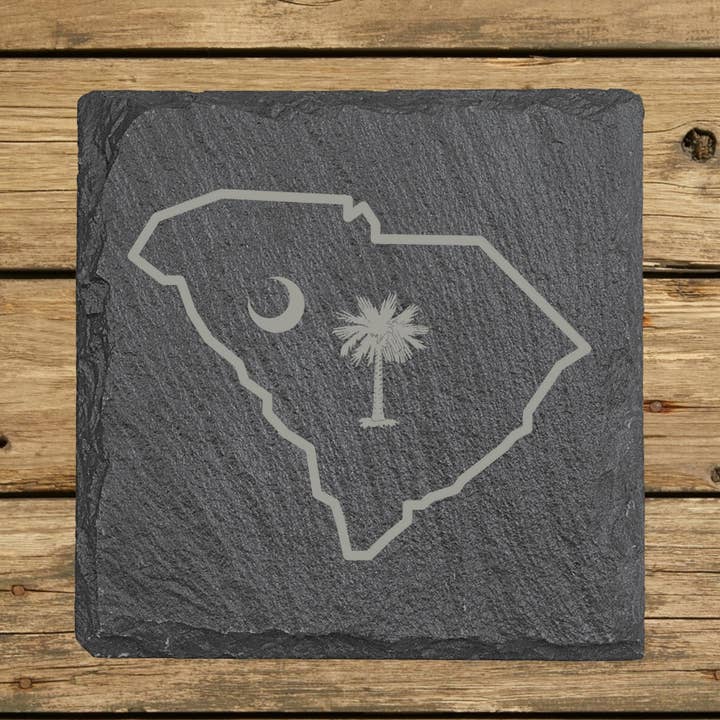 Dessous de verre en ardoise Palmetto Moon de Caroline du Sud 4" pour la vente par Beach, Cats & Wine