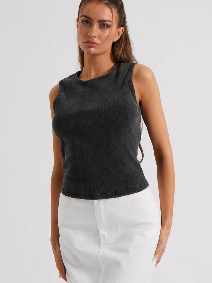 Urban Bliss – wholesale Tank top – Women′s – Charcoal Washed Ribbed Racer Vest