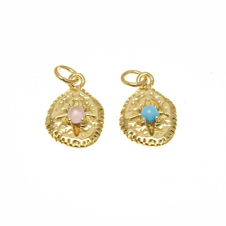 Jewel Pledge - Wholesale Individual Charm/Pendant - 18k Gold Plated Starburst Amulet Charm with Stone,CPG1366B-P0