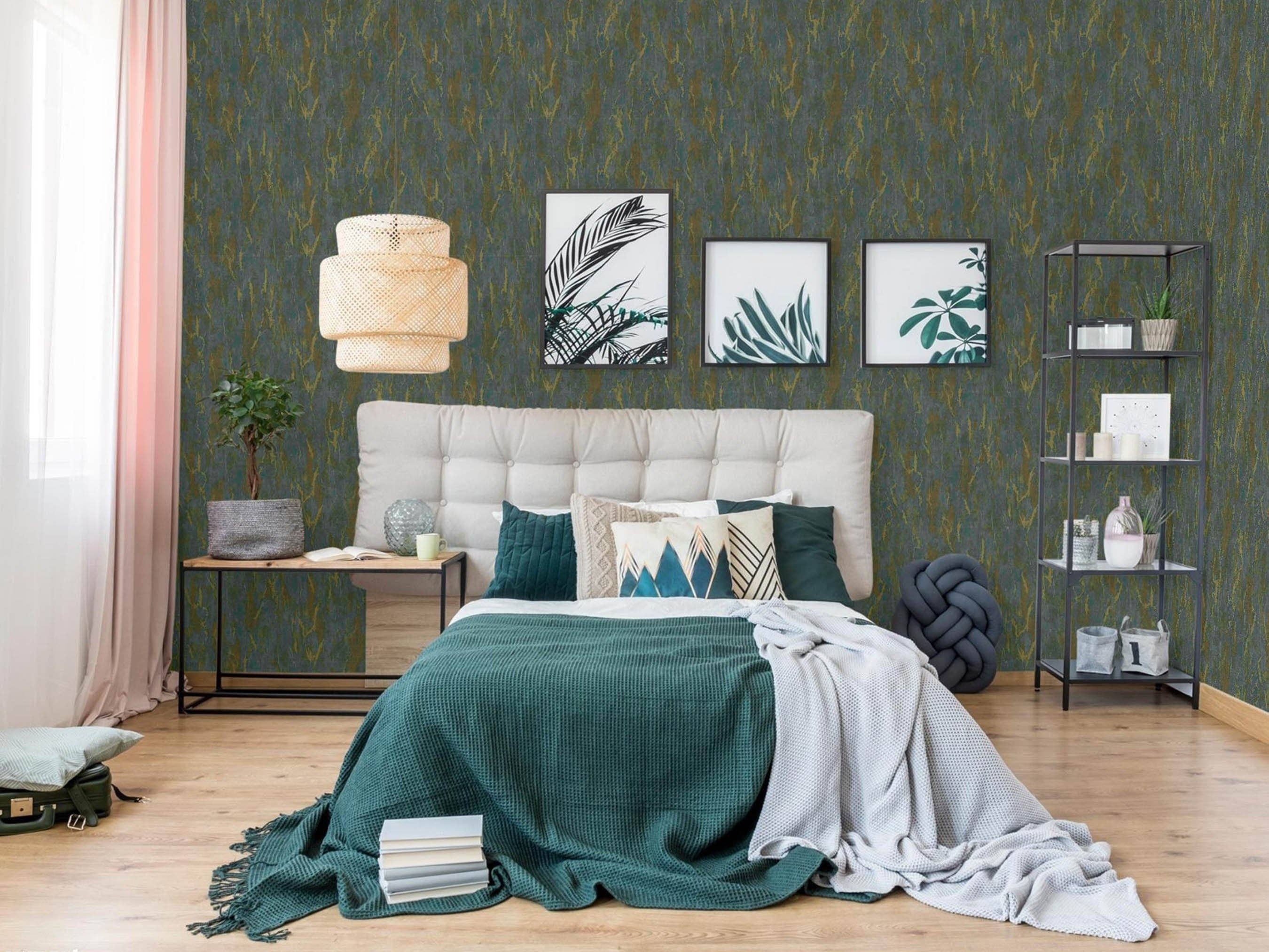 Walloro Luxury Embossed Wallpaper - Wholesale Wallpaper - Modern Embossed Green Gold Sparkling Wallpaper, Home Wall Decor, Aesthetic Wallpaper, Textured Wallcovering Non-Adhesive and Non-Peel4