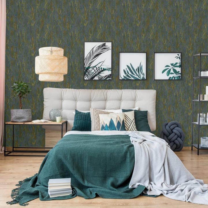 Walloro Luxury Embossed Wallpaper - Wholesale Wallpaper - Modern Embossed Green Gold Sparkling Wallpaper, Home Wall Decor, Aesthetic Wallpaper, Textured Wallcovering Non-Adhesive and Non-Peel4