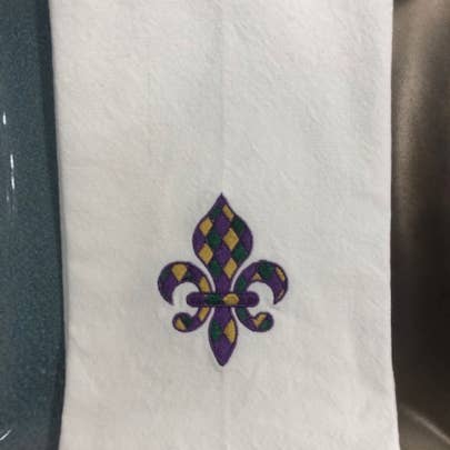 Mardi Gras Kitchen Tea Towel- MG Fleur De Lis for wholesale by All Aboard Party Headquarters