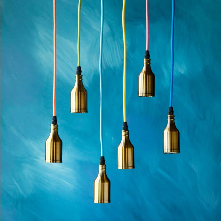 Glitterville Rainbow Woven Light Cord W/Brass Escutcheon, 6 for wholesale by Glitterville