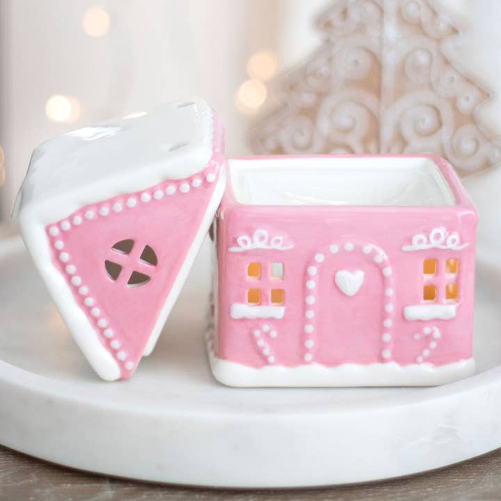 Something Different Wholesale - Wholesale Oil Warmer - Pink Gingerbread House Christmas Oil Burner1