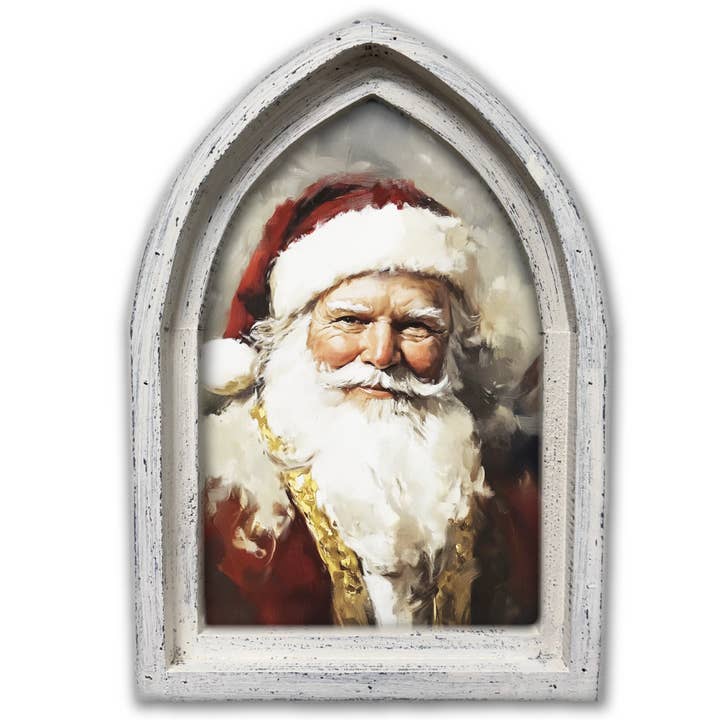 MINI ARCH FRAMED CANVAS-RED AND GOLD SANTA for wholesale by Jarmz Designs