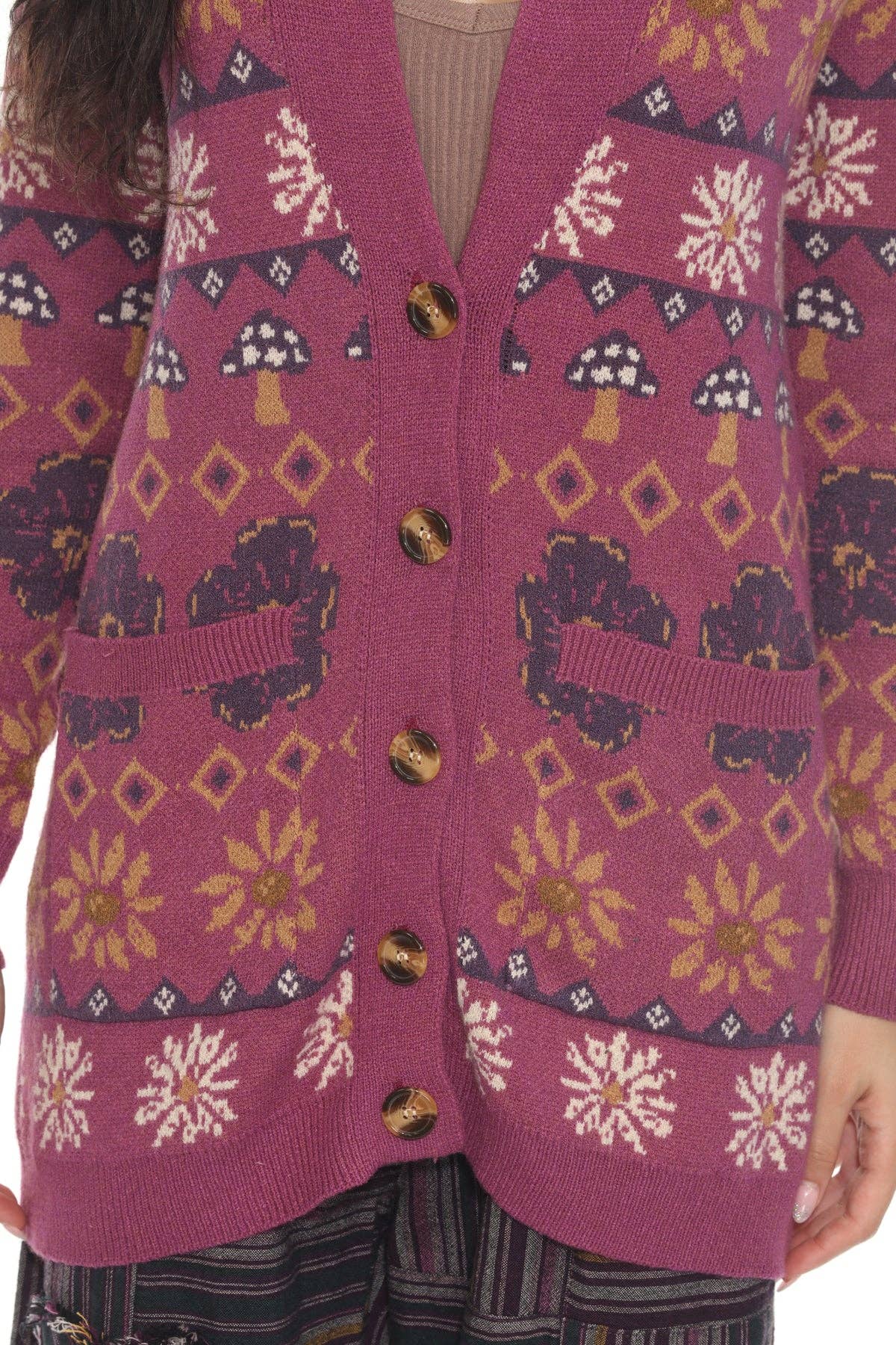 Lakhays Collection Inc. - Wholesale Cardigan - Women's - Fair Isle Mushroom Cardigan5