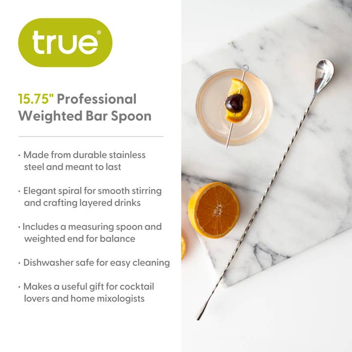 True Brands - Wholesale Measuring Spoon - Twirl Professional 15.75" Stainless Steel Weighted Bar Spoon4