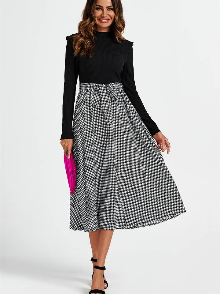 Vestido Midi Estampado com Houndstooth 2 em 1 Preto & Branco por atacado de FS Collection (Germany)