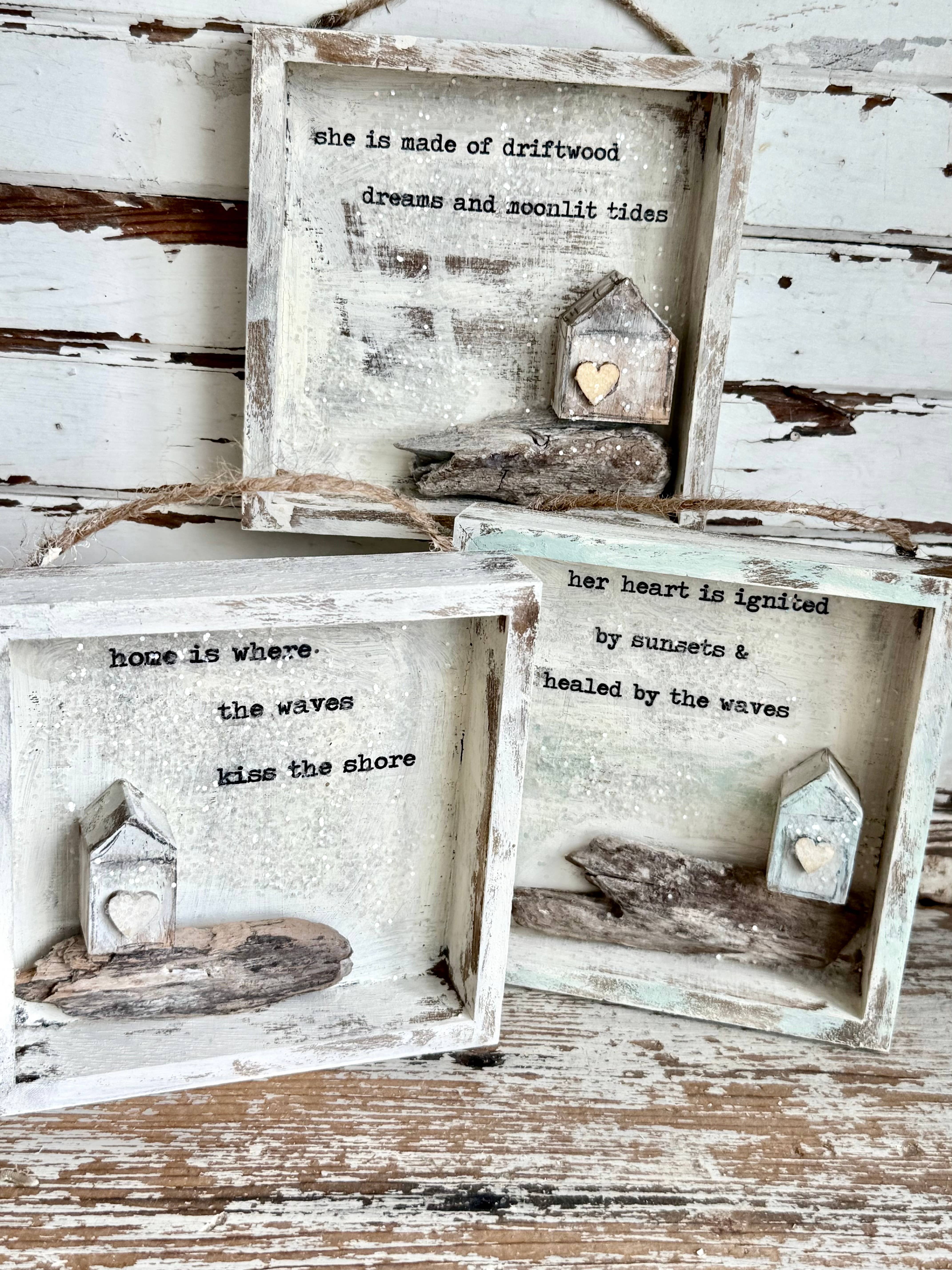 UnfiniSHEd - Wholesale Wall Sign - Driftwood Tiny House art shadowbox, handmade heart ignited 2