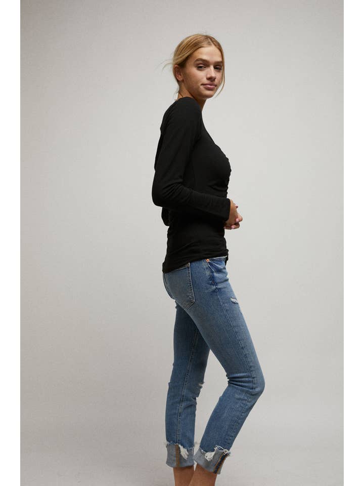 Cerule - Wholesale Knit Top - Women's - Long Sleeve Cinched Open Back Top
