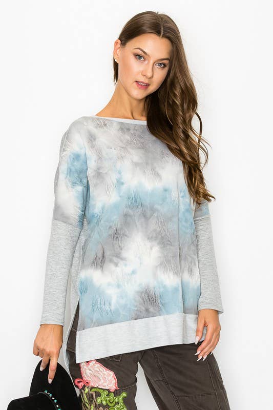 Blue 10702L507 - UNBALANCED COLD SHOULDER TIE DYE TOP for wholesale on Faire5