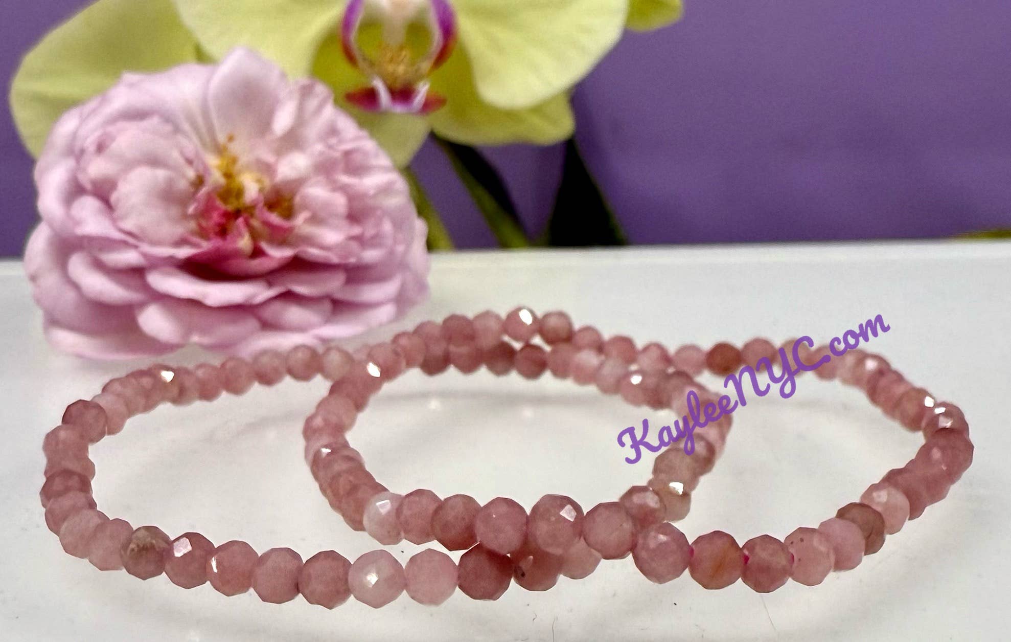 KayleeNYC - Wholesale Beaded Bracelet - Natural Pink Opal 4mm Faceted 7.5”Crystal Bracelet4
