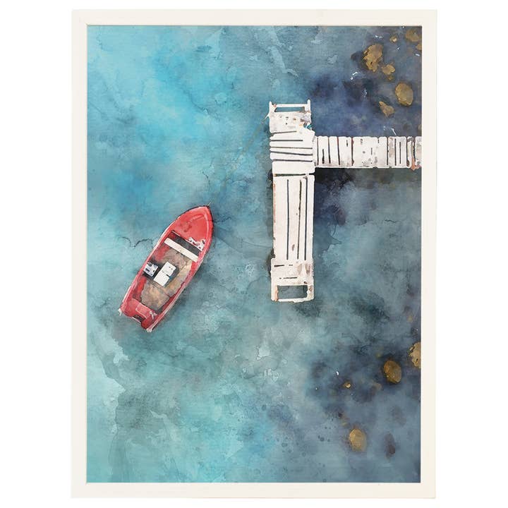 Sincere Surroundings - Wholesale Desk/Tabletop Sign - Red Fishing Boat Scene - Thin Frame Rectangle