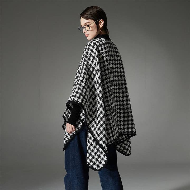 VIT/SVART Trendig spänne guldtråd Houndstooth sjal för wholesale på Faire