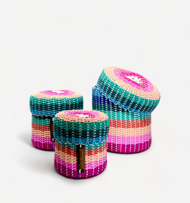 ixöq - Wholesale Basket - Catch-All Lidded Round Containers   - Set Of 3 - Multi Color Striped9