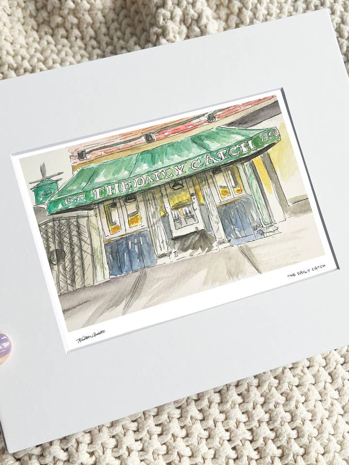 Prise Quotidienne (Impression d'Art en Aquarelle de Boston – North End) pour la vente par Sunset Studios Boston: Neighborhood Watercolors