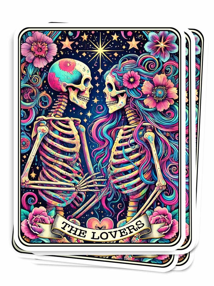 Autocollant de carte de tarot Les Amoureux, autocollants gothiques de squelette pour la vente par Side Story