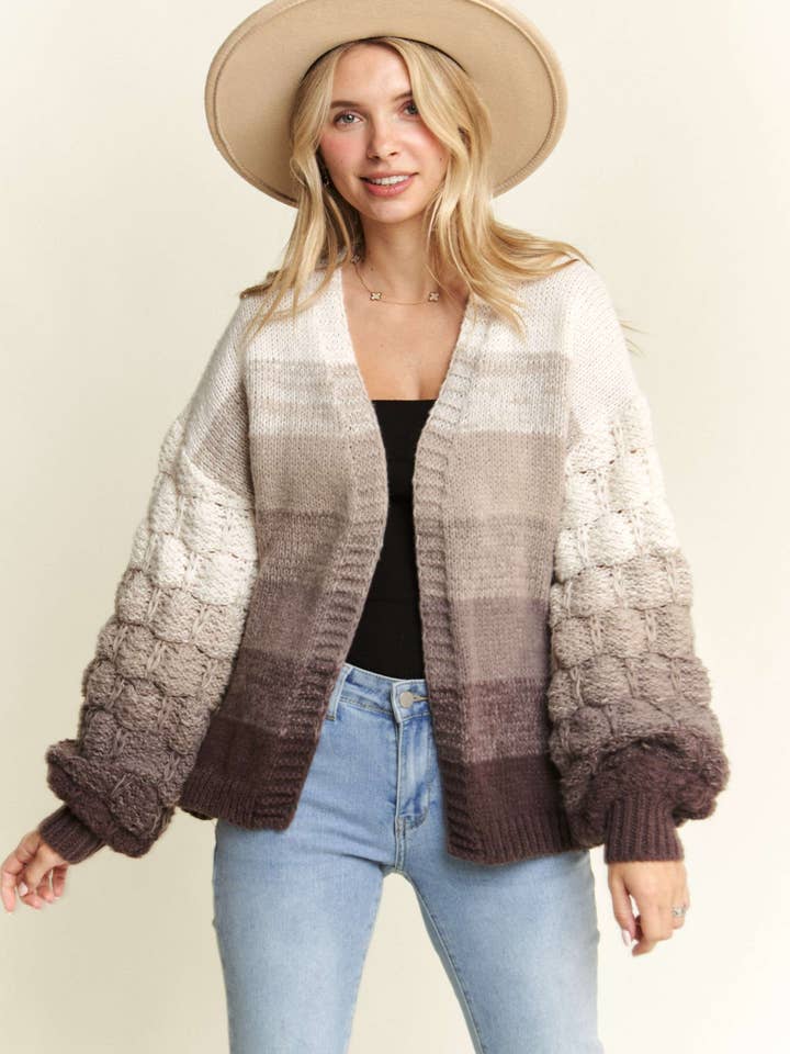 Madelyn – wholesale Kofta - Dam – LESW3603- PUFFÄRMAD OMBRE TRÖJA KOFTA