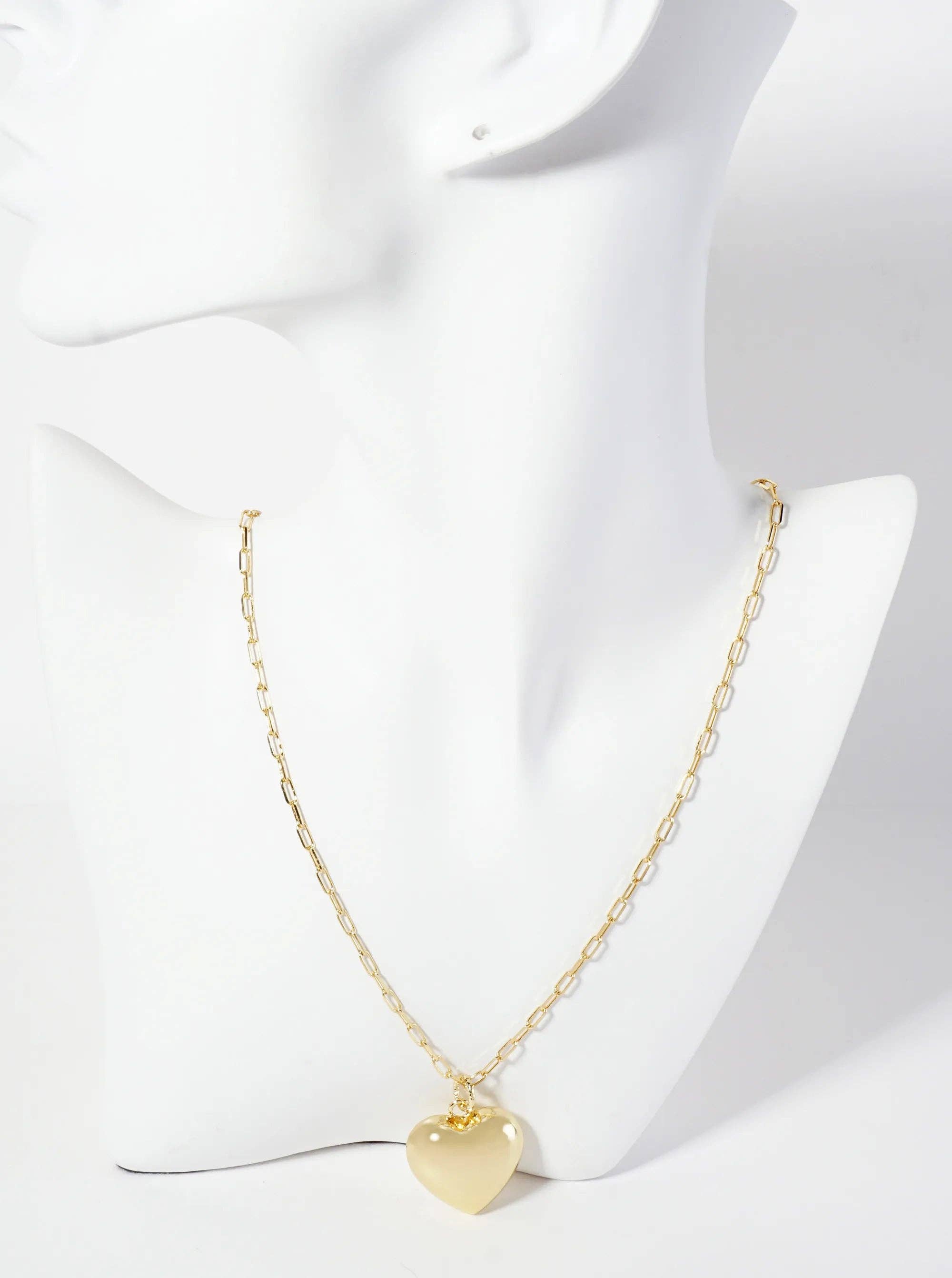 Wild Honey - Wholesale Pendant/Charm Necklace - 18K-Gold-Dipped 25mm Hollow Puffy Heart Pendant 18-inch Necklace1