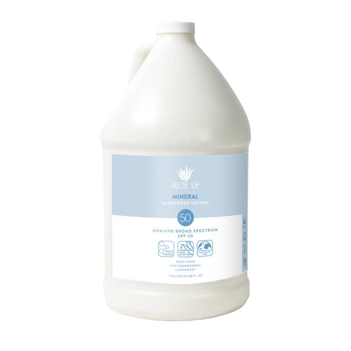 Mineral SPF50 Sunscreen Lotion - Gallon for wholesale by Aloe Up Sun & Skincare