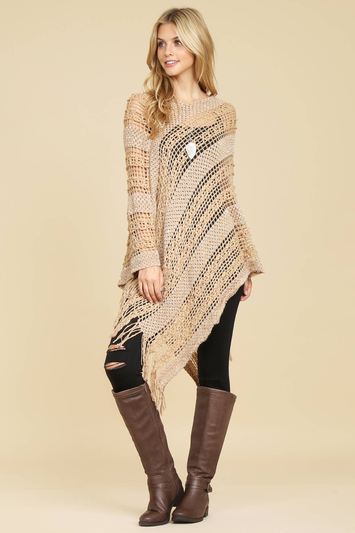 MYS Wholesale Inc - Wholesale Poncho - Women's - Crochet Native Pattern Breezy Poncho3