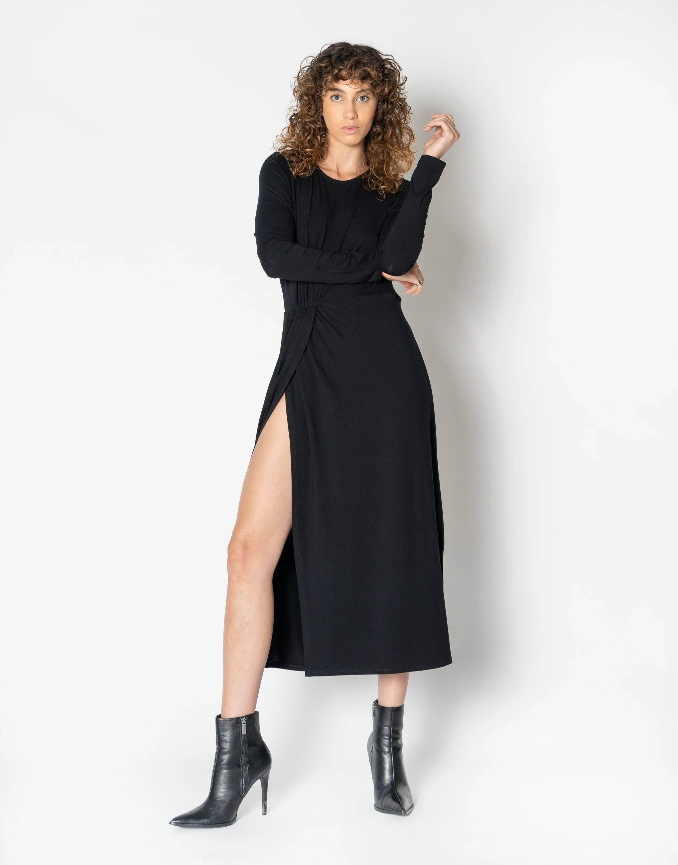 Black Side Slit Draped Dress for wholesale on Faire4