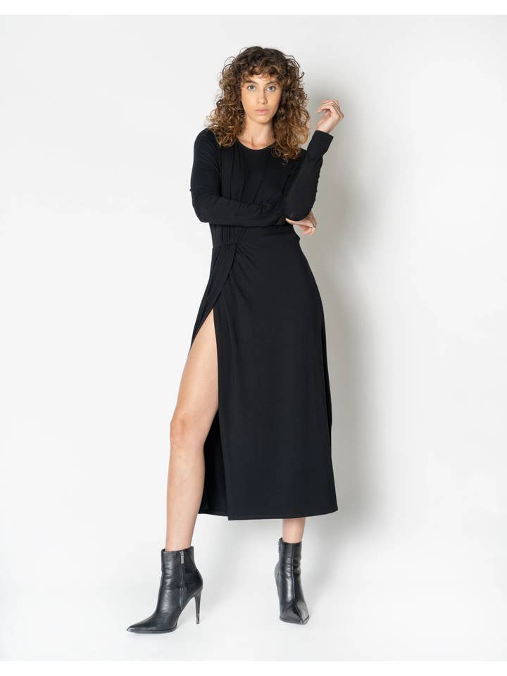 Black Side Slit Draped Dress for wholesale on Faire4