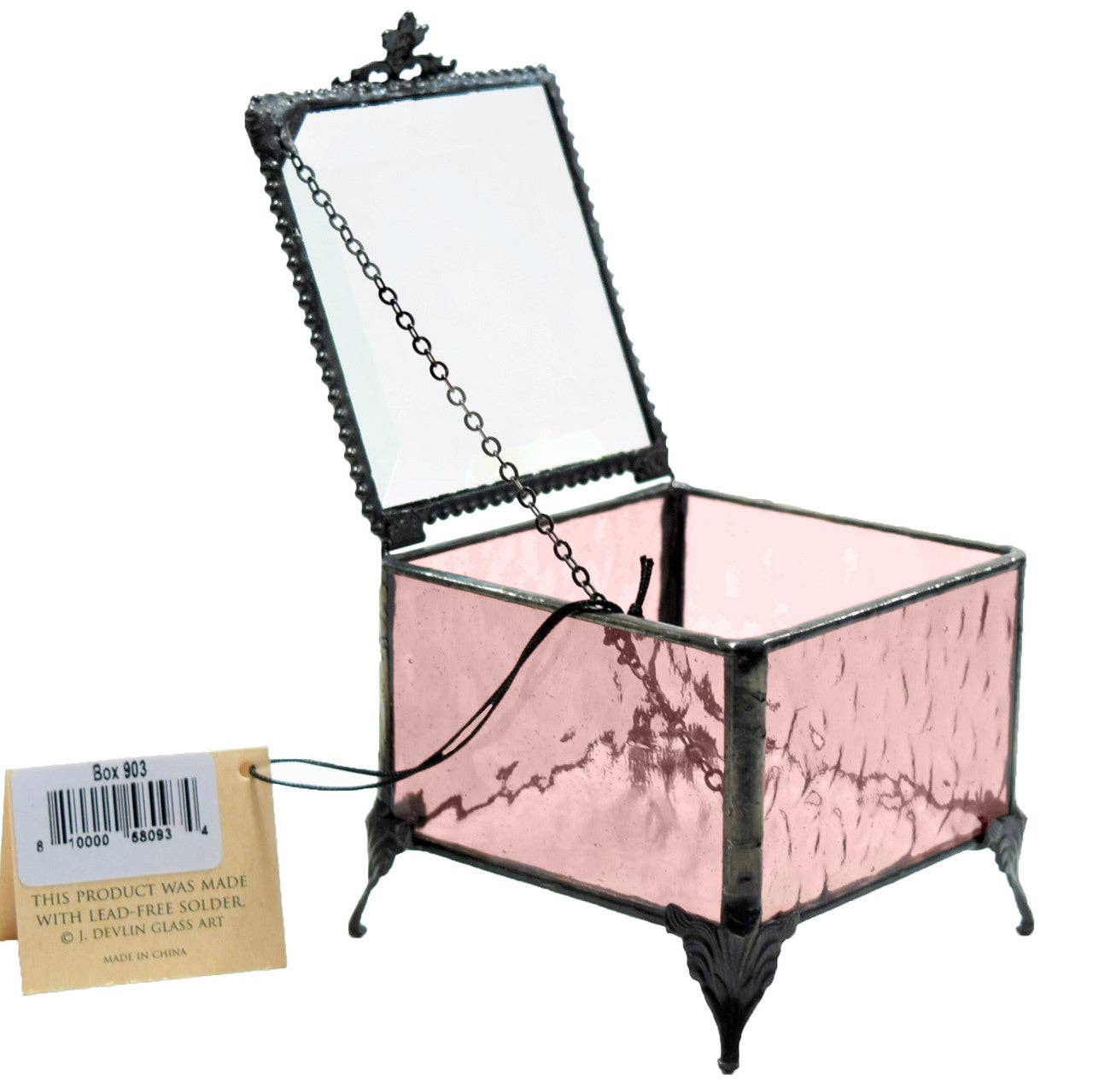 J Devlin Glass Art & Bert Anderson Collection - Wholesale Jewelry Box/Organizer - Box 903 Pink Rose Glass Box2