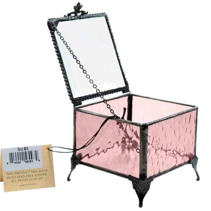 J Devlin Glass Art & Bert Anderson Collection - Wholesale Jewelry Box/Organizer - Box 903 Pink Rose Glass Box2