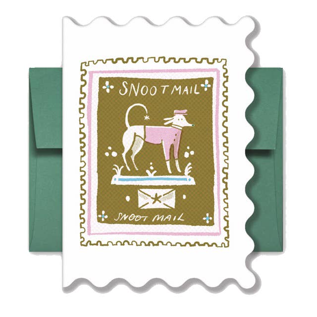 Snoot Stamp, A6 Shaped Greetings Card for wholesale by Bryony Moss Illustration