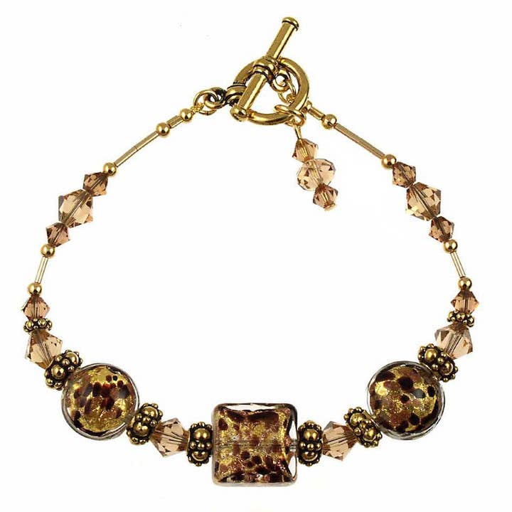 Élégant bracelet léopard perlé en chocolat et feuille d'or pour la vente par Andrea Menghetti