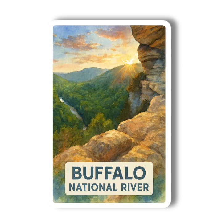 Arkansas Buffalo River Tall Watercolor 3" Vinyl Sticker for wholesale by National Parks and Beyond