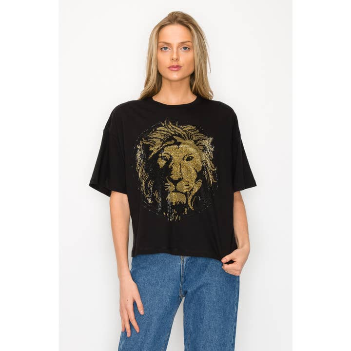 Rhinestone Lion Crop Top Shirt for wholesale by Maryclan