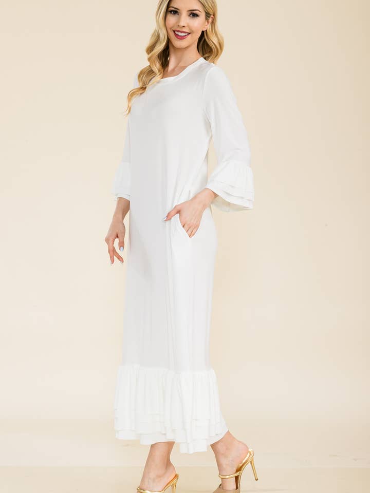 Celeste Clothing – Vestido - Mulher por atacado – VESTIDO MODESTO TAMANHO PLUS COM MANGAS DE SINO EM CAMADAS -CD4389818