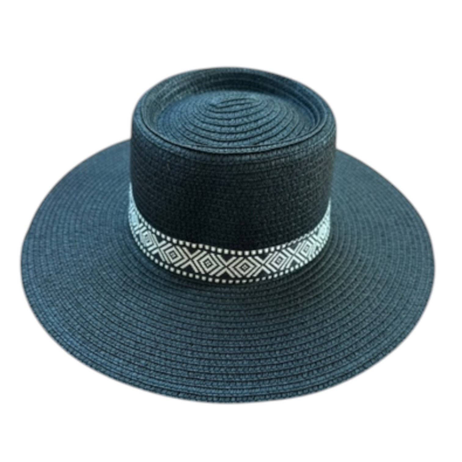 Portia Hat - Wholesale Straw Hat - Women's -  Wide Brim Boater Hat with Jacquard Band2
