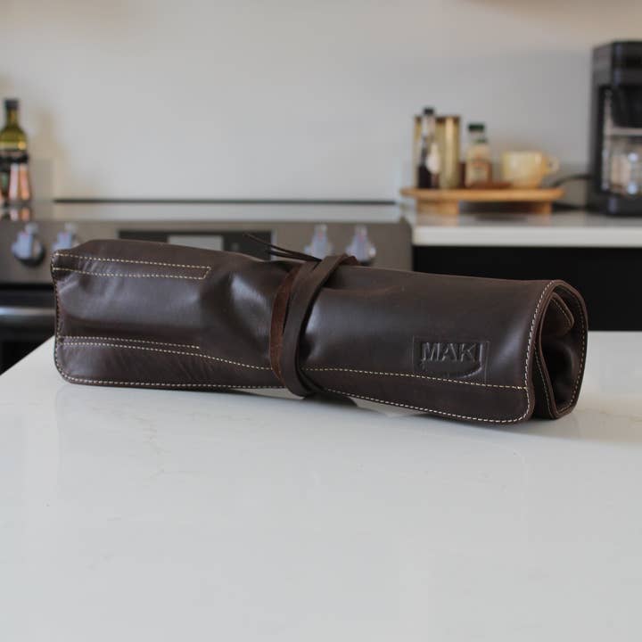 Green Leather Knife Roll for wholesale on Faire