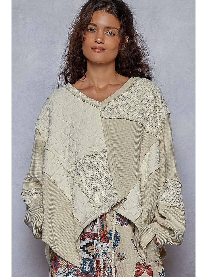 Pol Clothing - Wholesale Knit Top - Women's - V-Neck Balloon Sleeve Relaxed Fit Boho Top