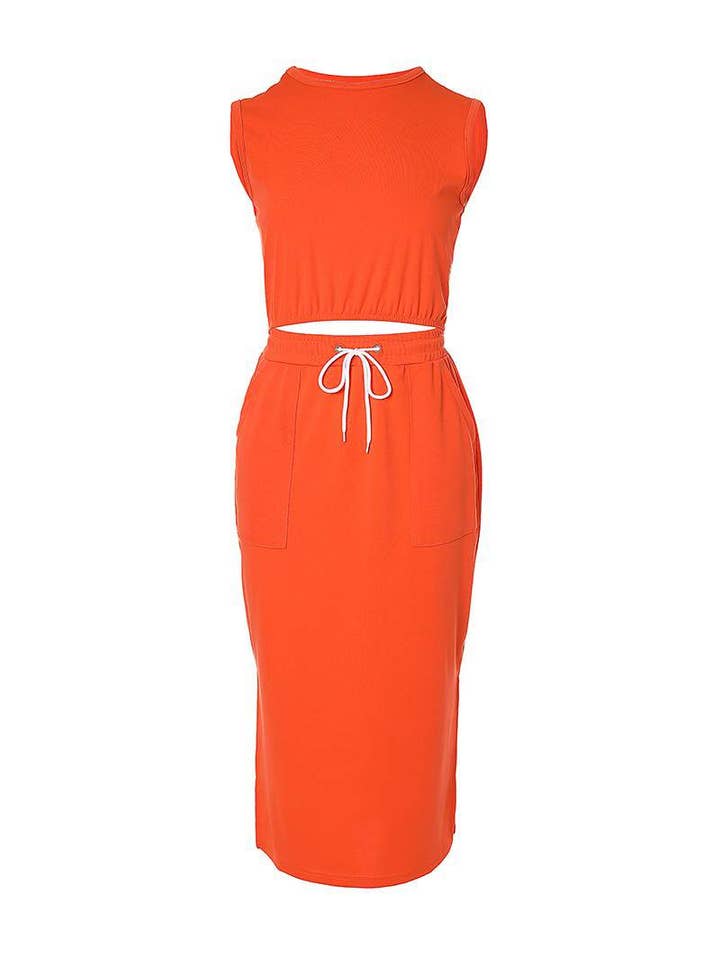 ORANGE crop tank top split hem skirt set for wholesale on Faire